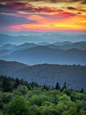 'Blue Ridge Parkway Scenic Landscape Appalachian Mountains Ridges Sunset Layers' Photographic Print -   20 beauty Natural landscape ideas