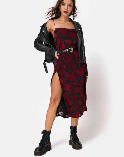 Daxita Dress in Romantic Red Rose Flock -   21 style Rock robe ideas