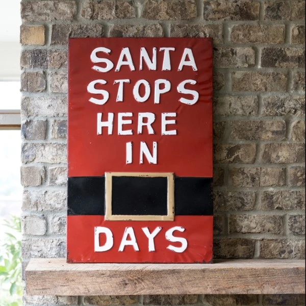 Vintage Embossed Metal Santa Stops Here Sign -   14 diy christmas decorations for home ideas