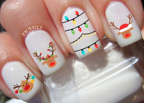 22 Reindeer Nail Decals -   14 xmas nails simple ideas
