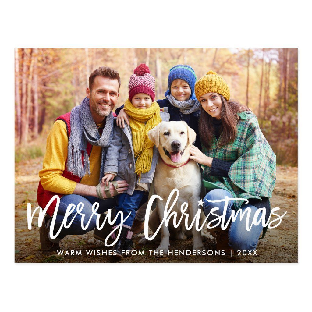 Brush Script Star Family Photo Merry Christmas Postcard -   16 christmas photoshoot family outdoor barn ideas