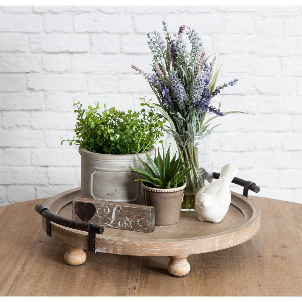 Kate and Laurel Bruillet Round Wooden Footed Tray -   16 farmhouse kitchen table decorations ideas