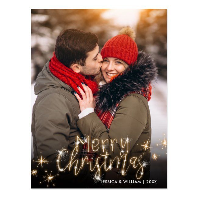 Merry Christmas Gold Sparkle Script PHOTO Greeting Postcard -   17 christmas photoshoot couples funny ideas