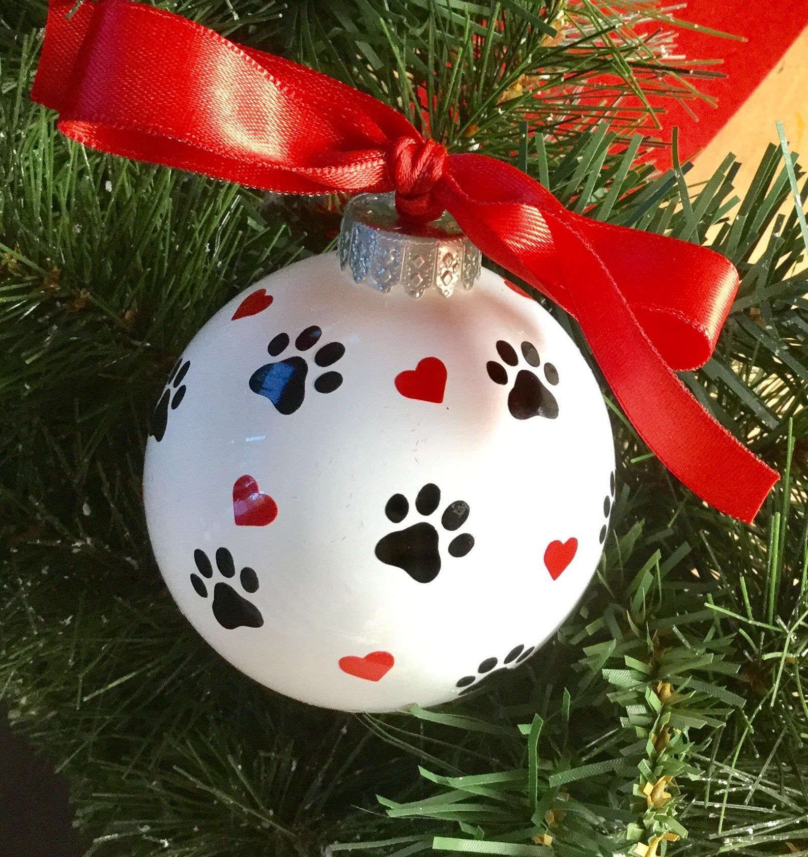 Dog Paw Print and Hearts Christmas Ornament - Personalized Dog Ornament -   17 xmas crafts to sell homemade gifts ideas