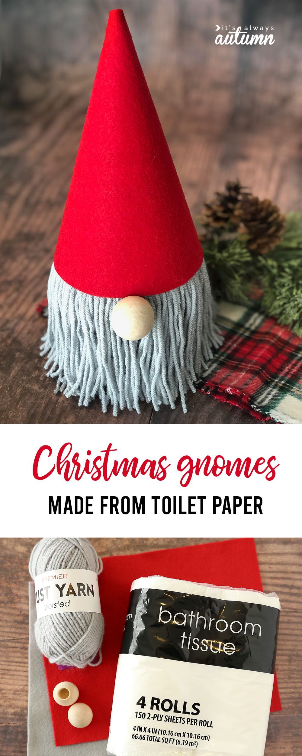 How to Make an Adorable Christmas Gnome {from a TP roll!} - It's Always Autumn -   17 xmas crafts to sell homemade gifts ideas