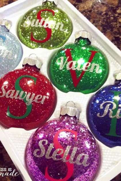 Personalized Glitter Ornaments -   17 xmas crafts to sell homemade gifts ideas