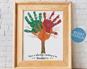 Thanksgiving Kid Craft, Handprint Tree Art, Gift for Mom, Handprint Keepsake, DIY Fall Handprint Art, Thanksgiving Printable -   18 diy thanksgiving crafts for toddlers ideas