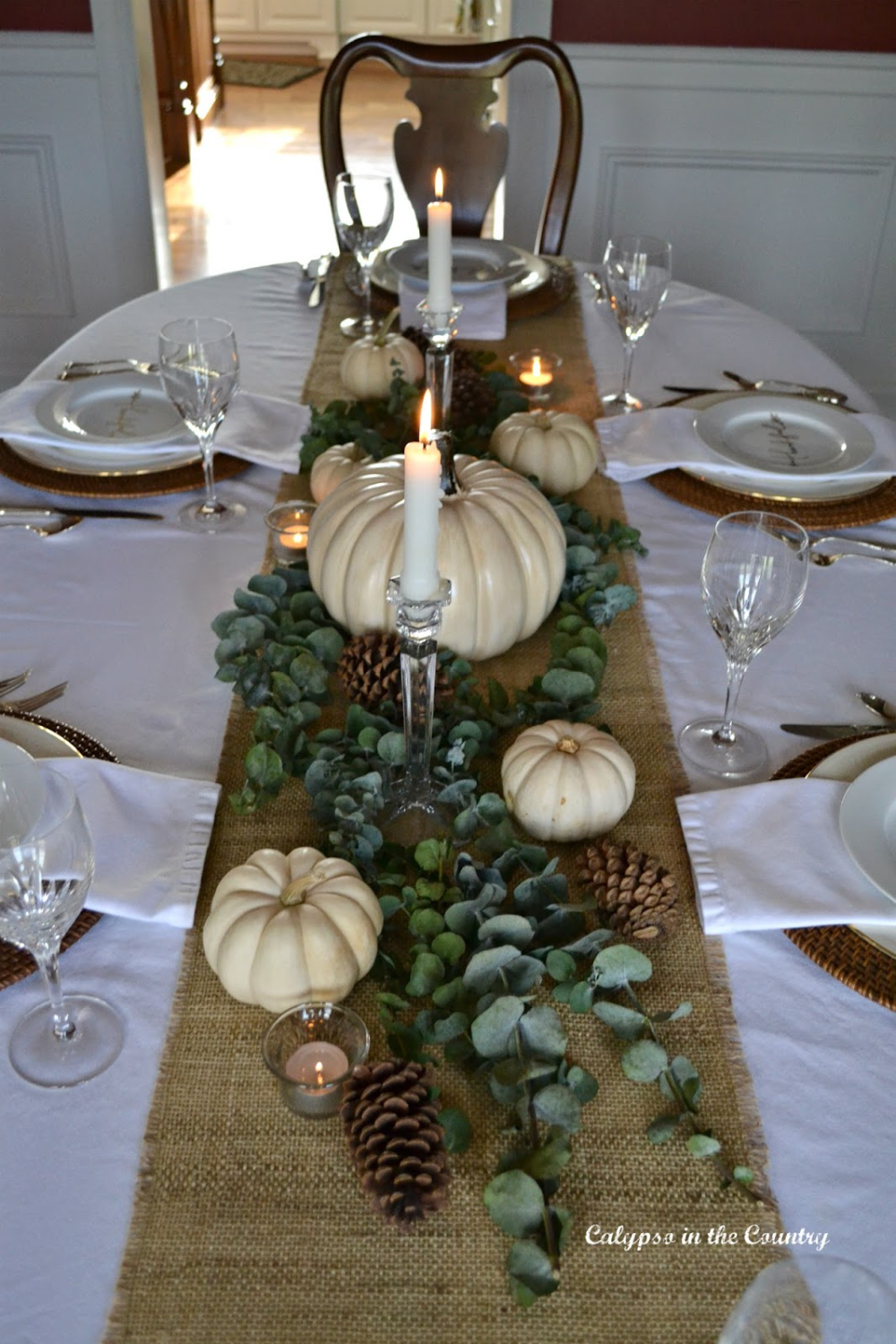 Elegant Thanksgiving Table Setting with White Pumpkins - Calypso in the Country -   18 diy thanksgiving table decor simple ideas