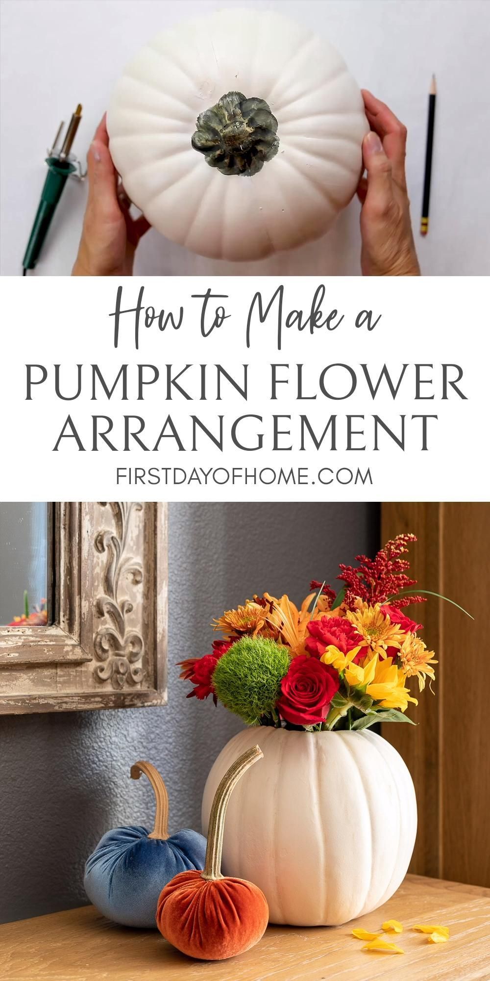 DIY Pumpkin Flower Arrangement - Thanksgiving Centerpiece -   18 diy thanksgiving table decor simple ideas