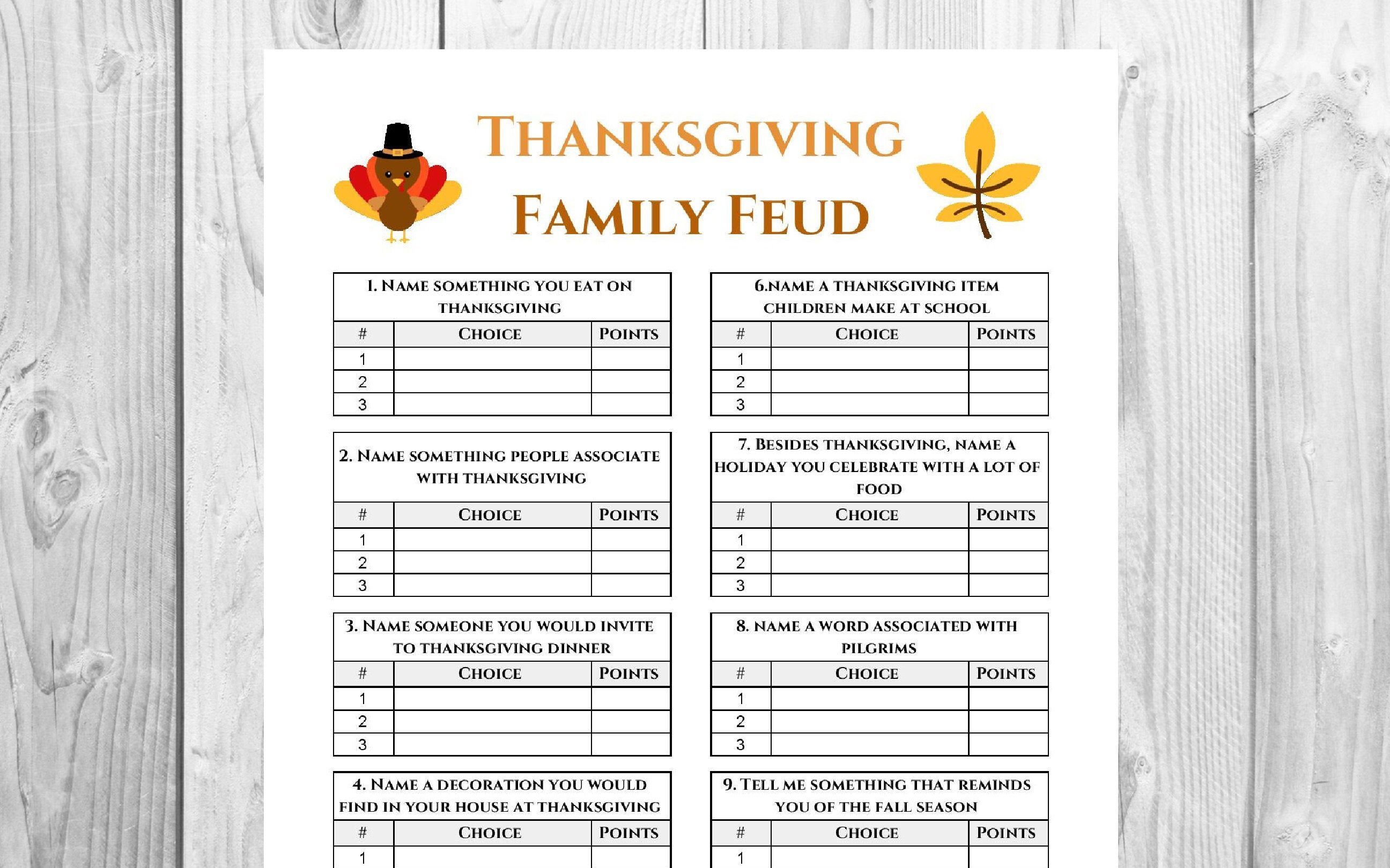 Thanksgiving Family Feud Game | Friendsgiving Game Printable | Family Games | Printable Games | Instant Download -   18 thanksgiving desserts kids families ideas