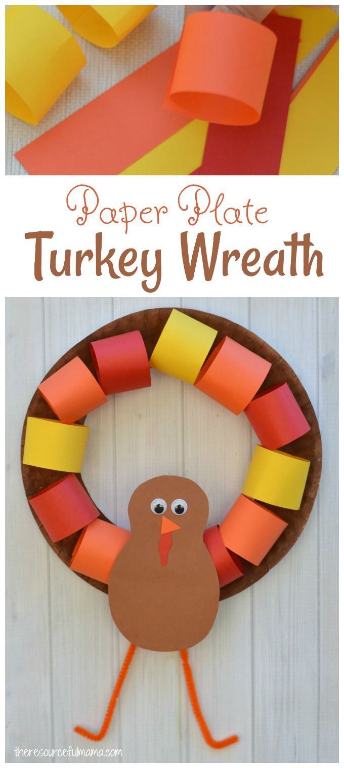Paper Plate Turkey Wreath Craft -   19 thanksgiving crafts for kids ideas