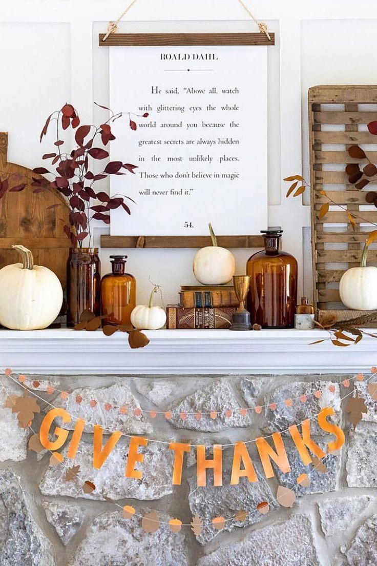 Give Thanks Banner | Thanksgiving Home Decor - Thanksgiving Wall Decor - Fall Mantel Decor -Fall Ban -   20 thanksgiving home decor interior design ideas