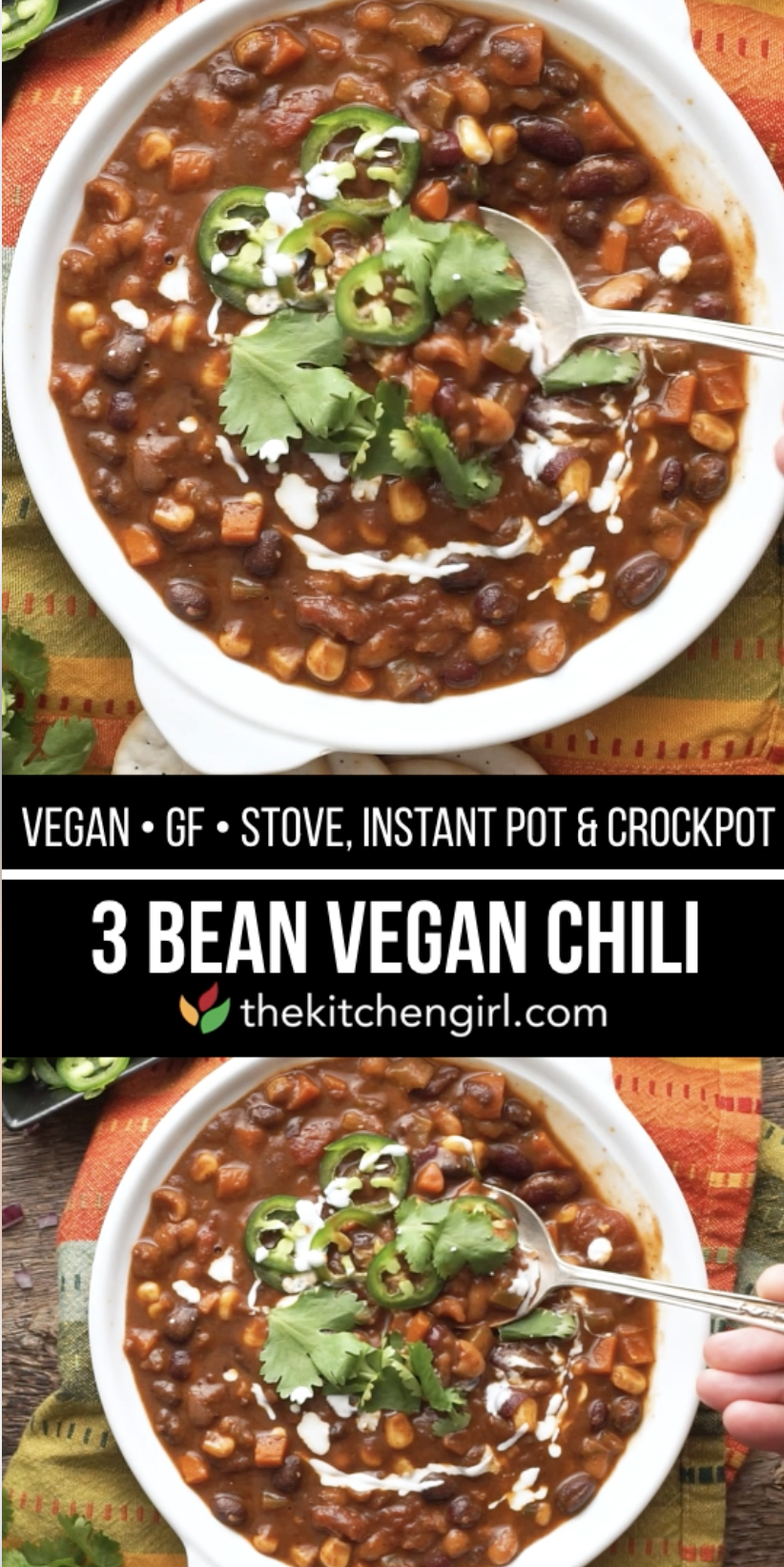 3 Bean Vegan Chili for Instant Pot, Stove & Crockpot -   25 healthy instant pot recipes vegetarian videos ideas